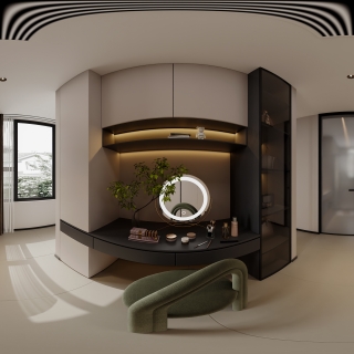 意式黑白灰主卧衣帽间全景