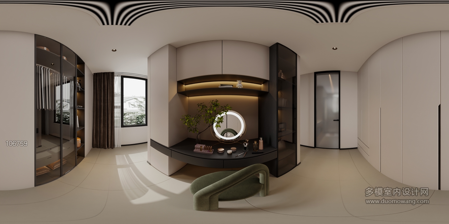 意式黑白灰主卧衣帽间全景