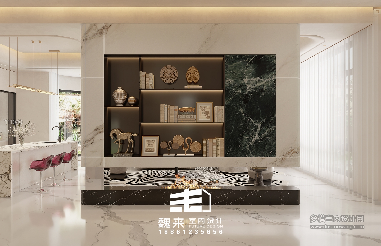 现代电视墙背面