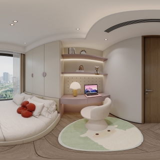 现代 女孩房 全景 小房间