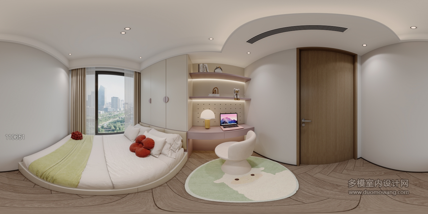 现代 女孩房 全景 小房间