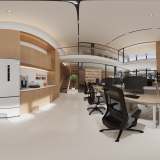 现代大办公室公共办公区全景