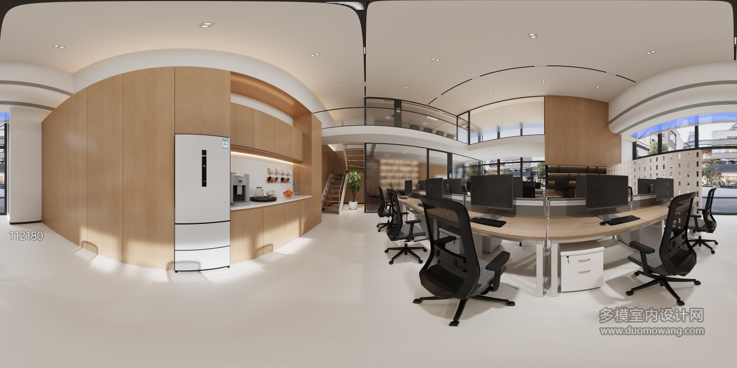 现代大办公室公共办公区全景