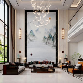 新中式客厅单张看沙发