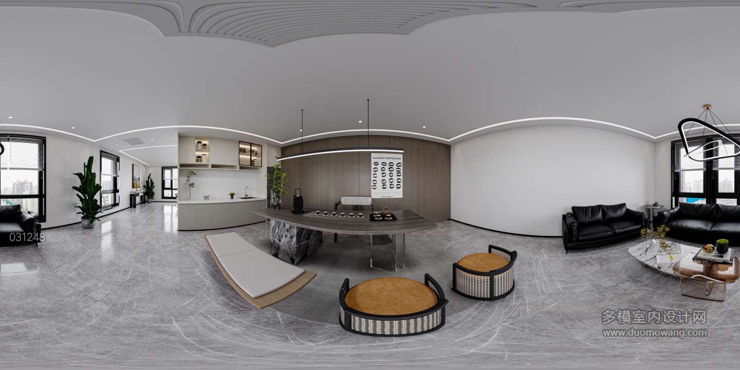 现代办公经理茶室全景