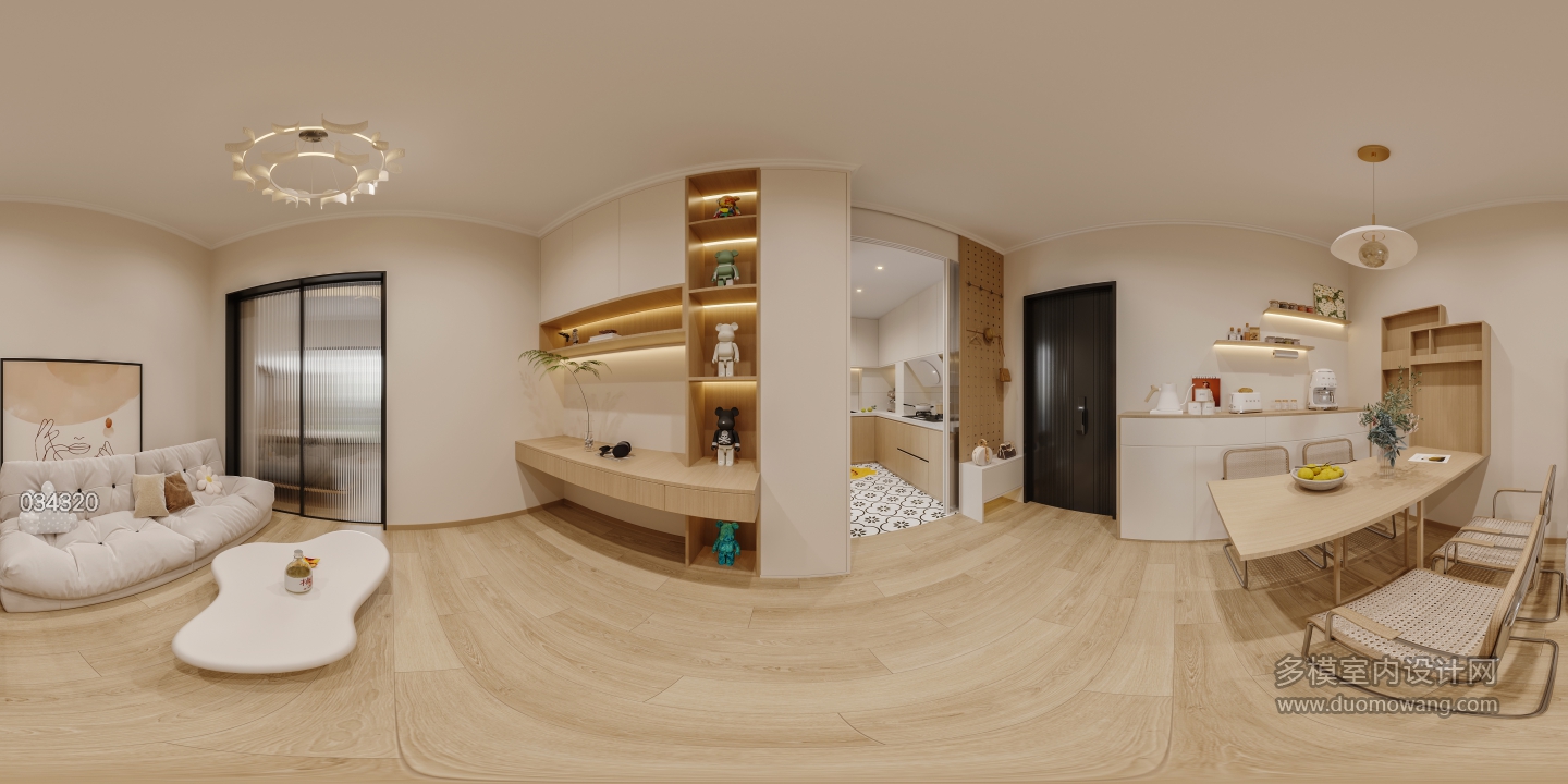 现代原木客餐厅全景