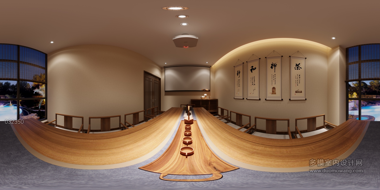 新中式二层会议室全景