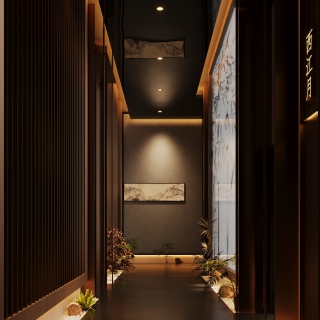 暗黑中式餐厅走廊