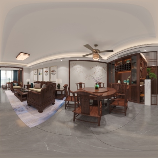 新中式餐厅过道全景2