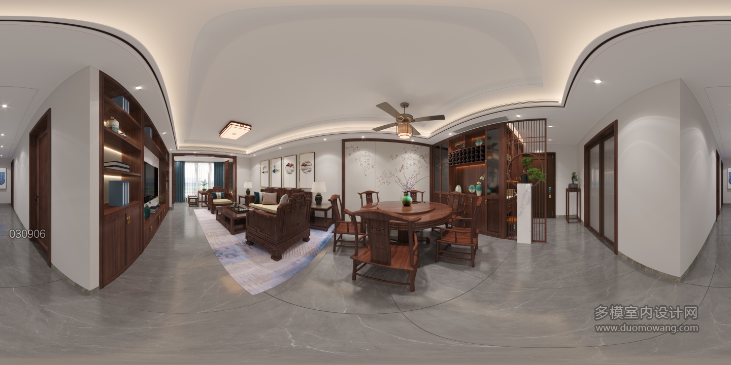 新中式餐厅过道全景2