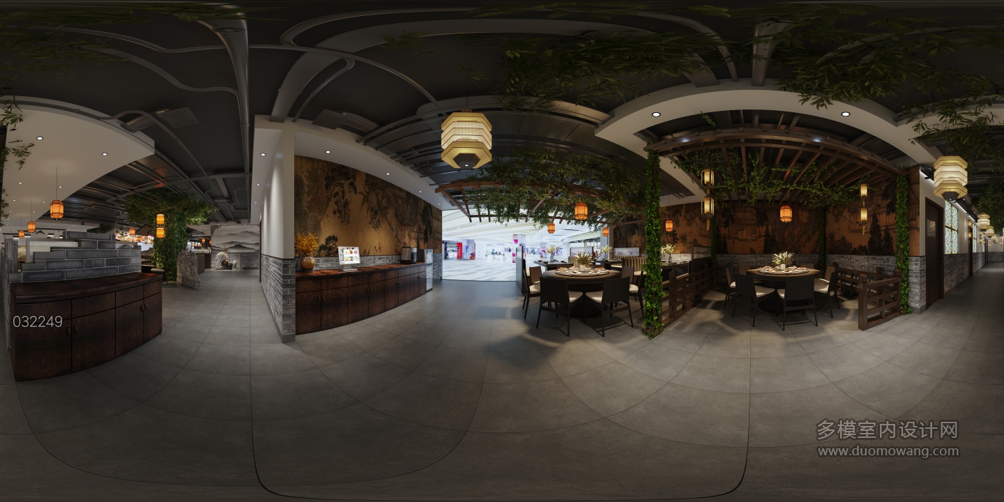 新中式餐厅大厅角度4全景