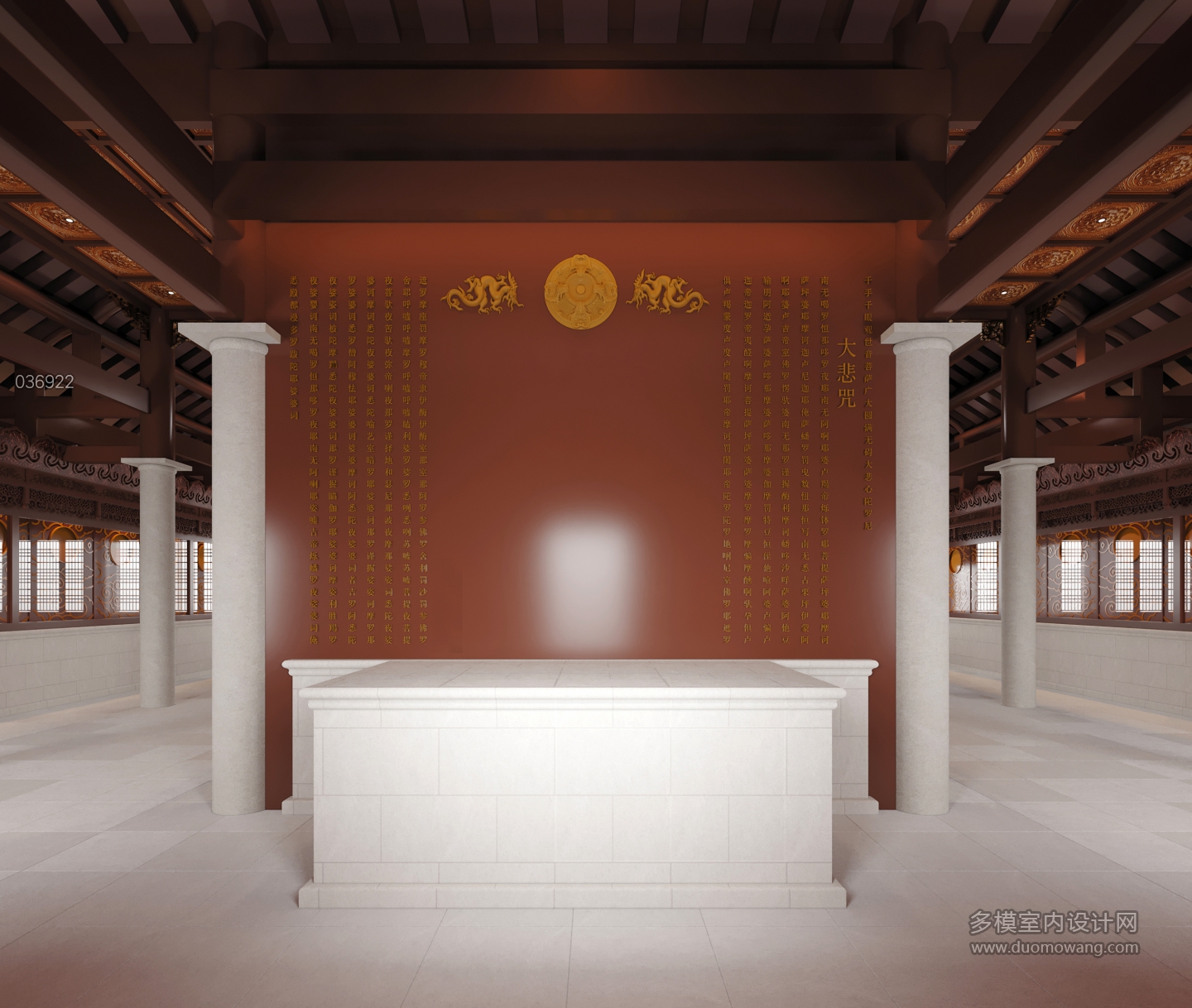 中式寺庙后视角
