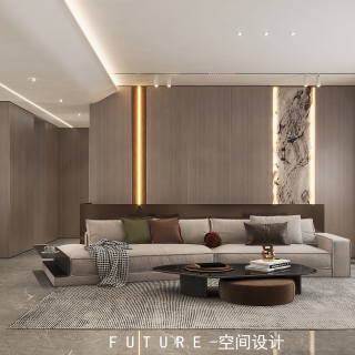 现代一层客厅沙发背景