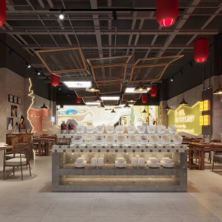 工业火锅店特写
