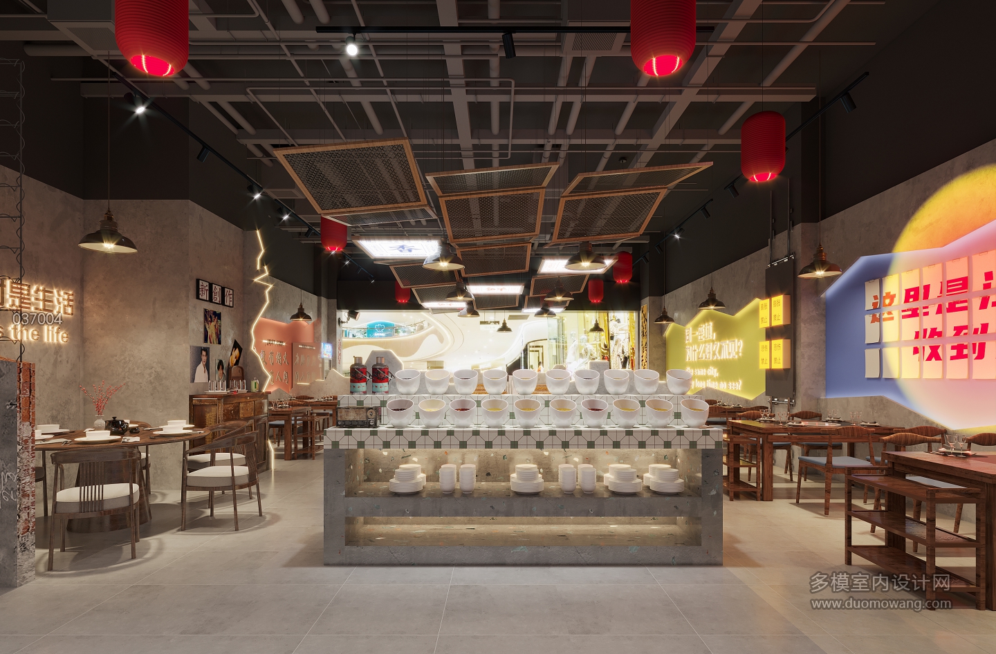 工业火锅店特写