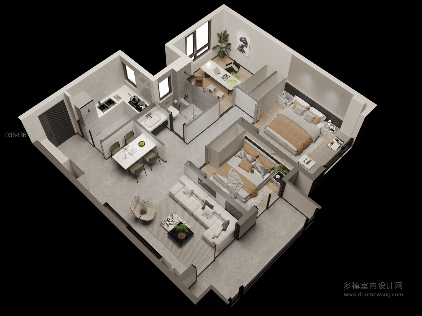 现代c户型鸟瞰图