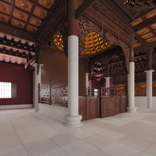 中式寺庙大厅视角