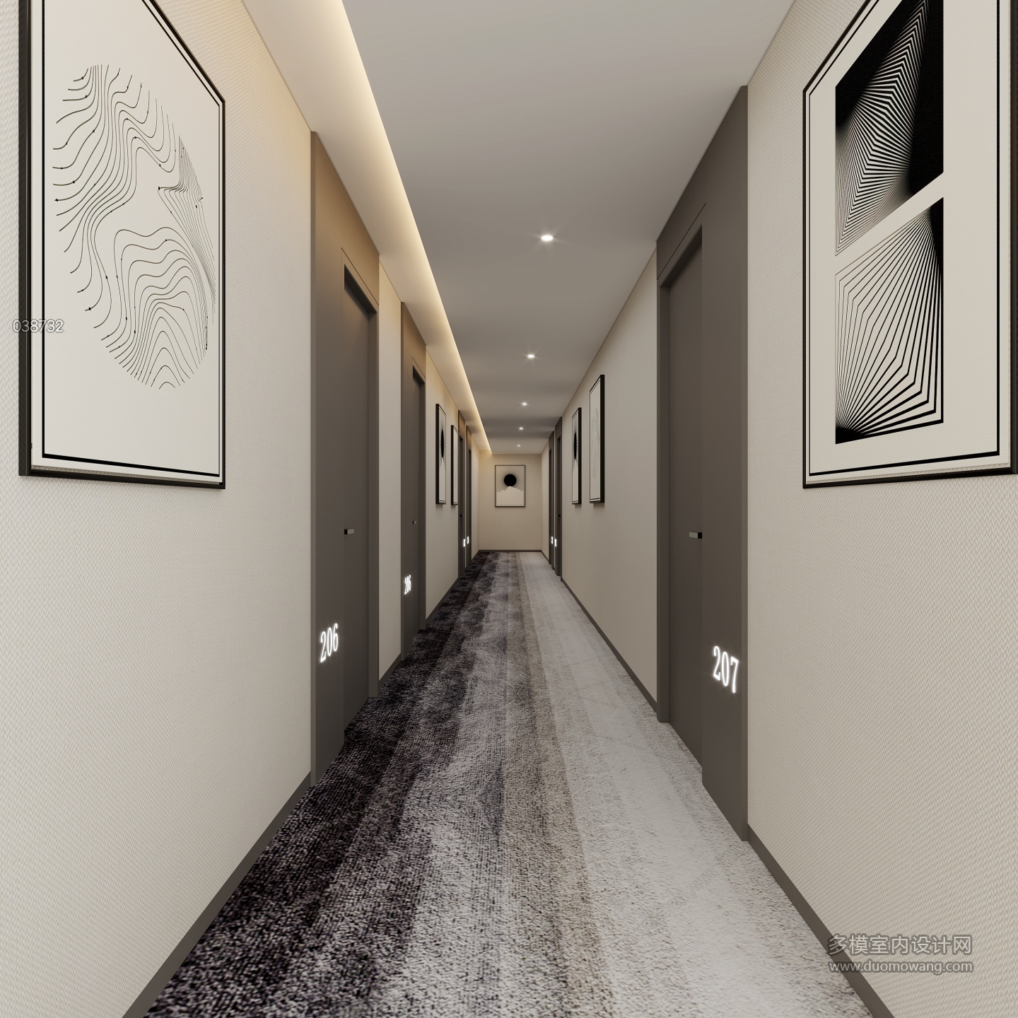 酒店走廊过道模型+免费3D模型下载+免费SU模型下载+炫云云模型网站