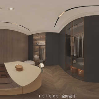 现代负一层客房衣帽间全景