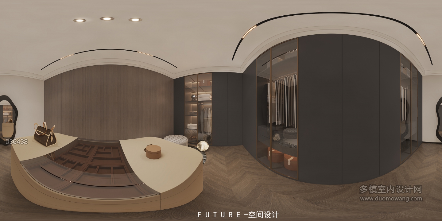 现代负一层客房衣帽间全景