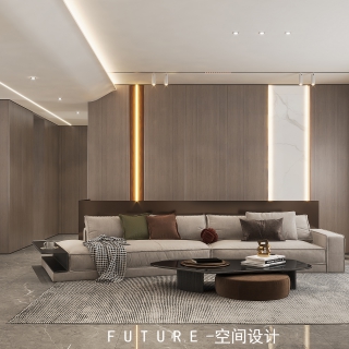 现代一层客厅沙发背景