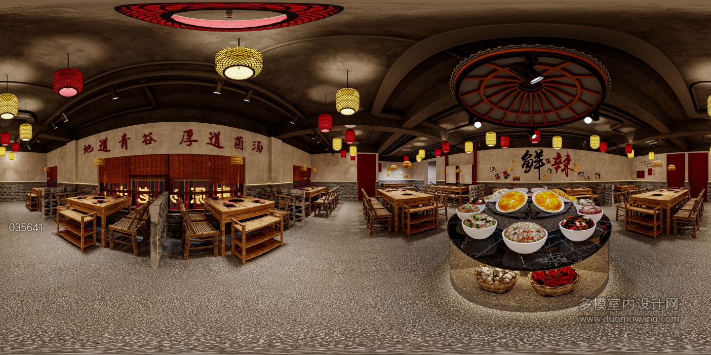 复古火锅店二层全景