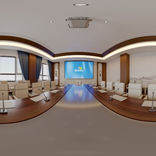 新中式办公空间会议室全景