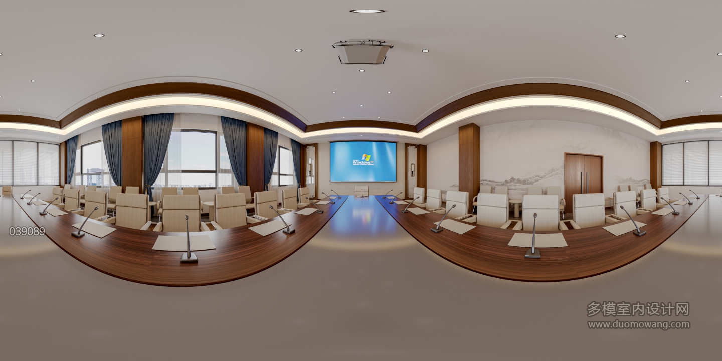 新中式办公空间会议室全景