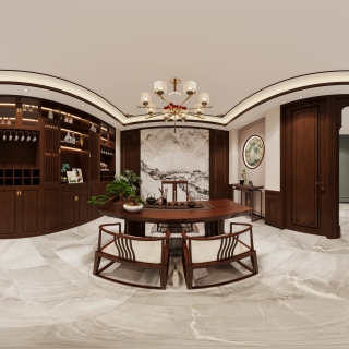 1新中式茶室展厅全景