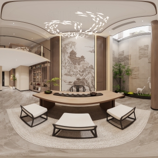 6现代禅意负二楼茶室影音室全景