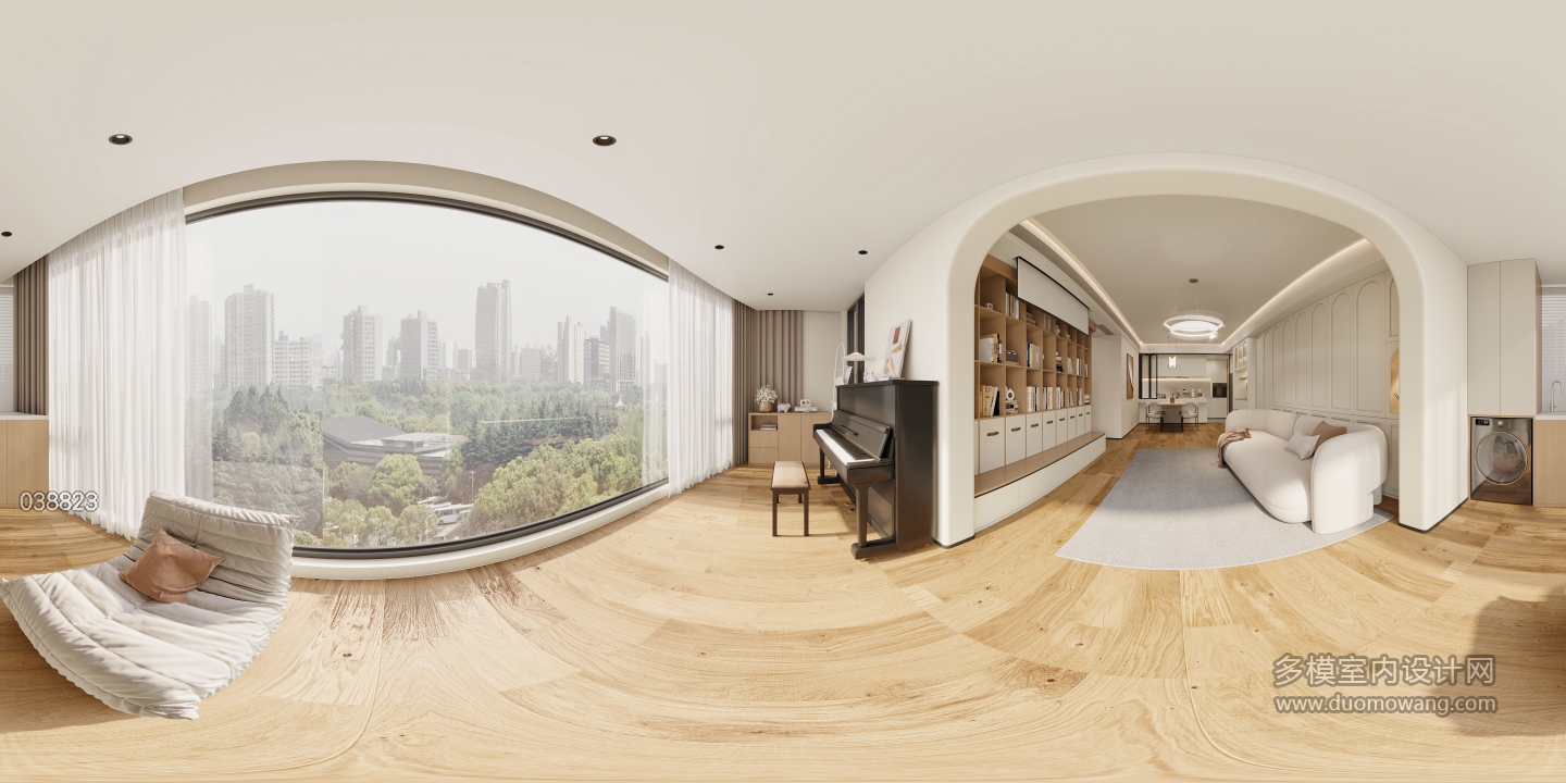 现代奶油阳台全景