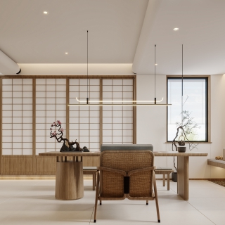 原木二层茶室透视1