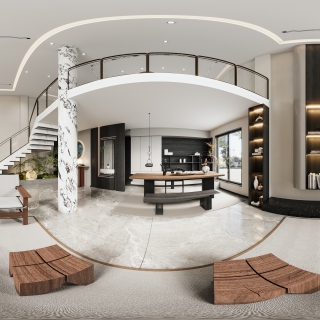 现代轻奢挑空客餐厅全景