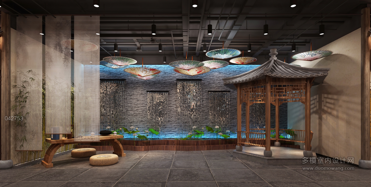 中式展厅水景休闲区 (1)