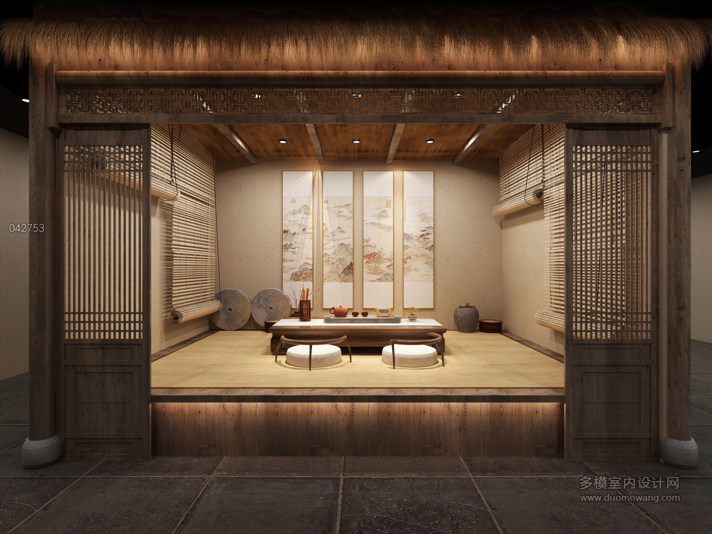 中式展厅茅草屋 (1)