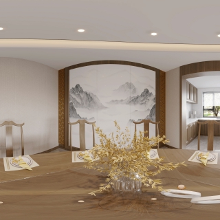 新中式一层餐厅360