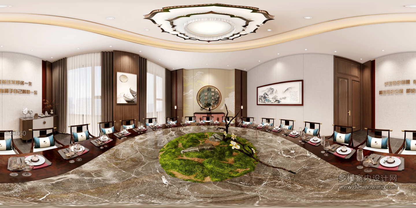 新中式餐厅包房全景