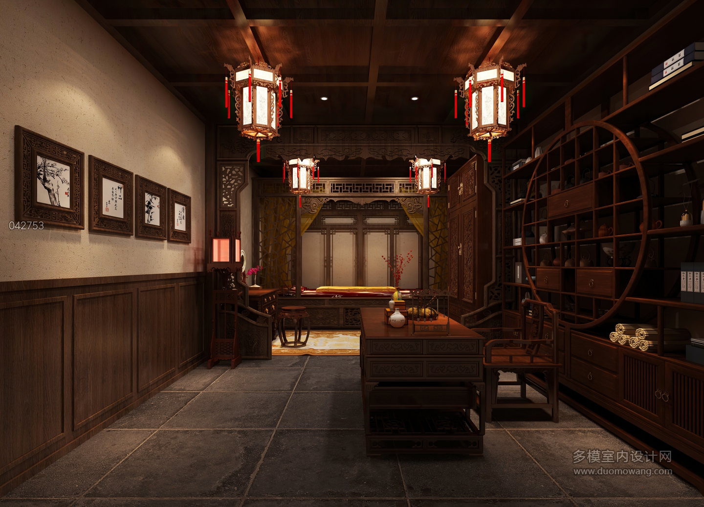 中式展厅清卧室 (1)
