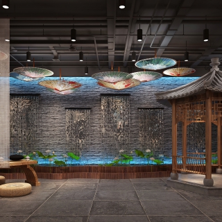 中式展厅水景休闲区 (1)