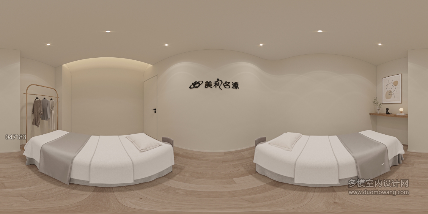 现代美容院双人房全景