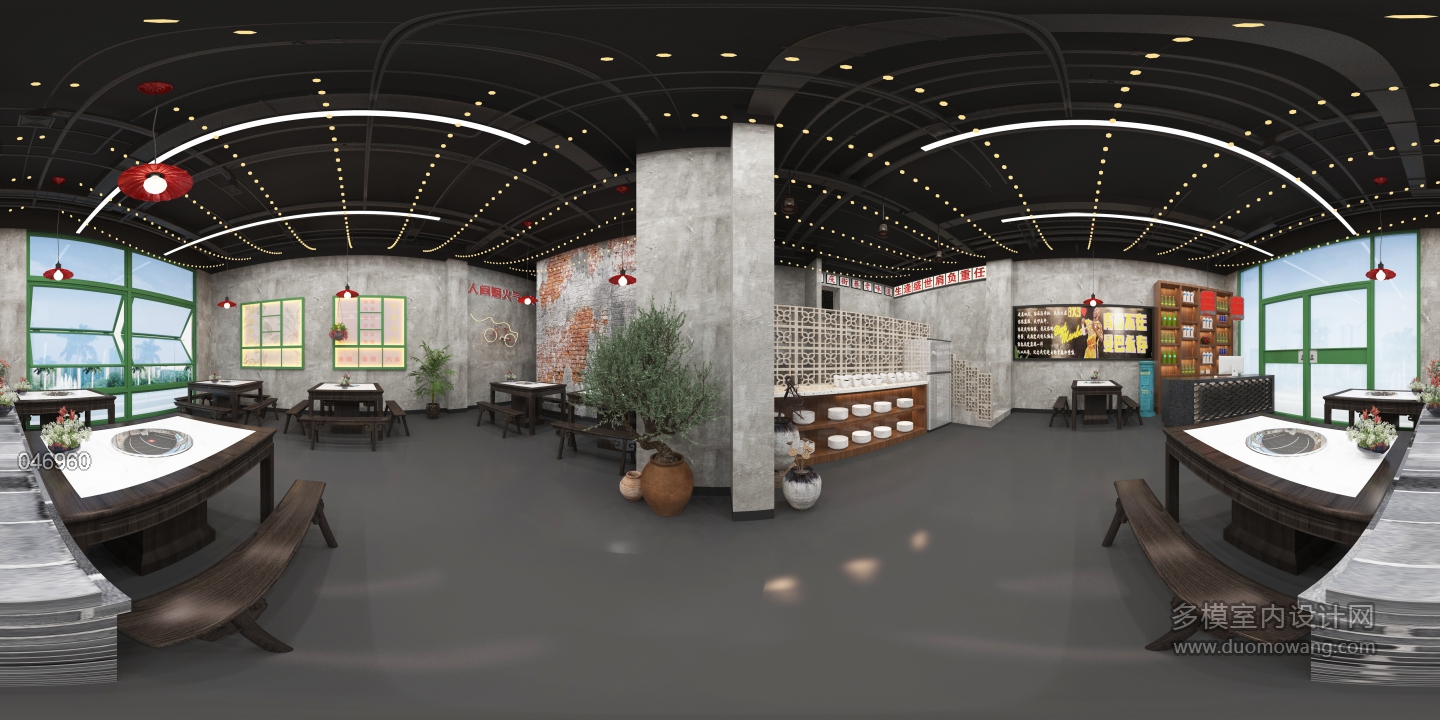 现代火锅店大厅全景 (1)