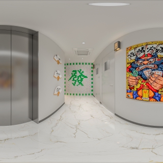 新中式棋牌室过道全景