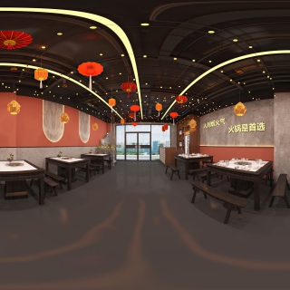 现代火锅店大厅全景 (1)