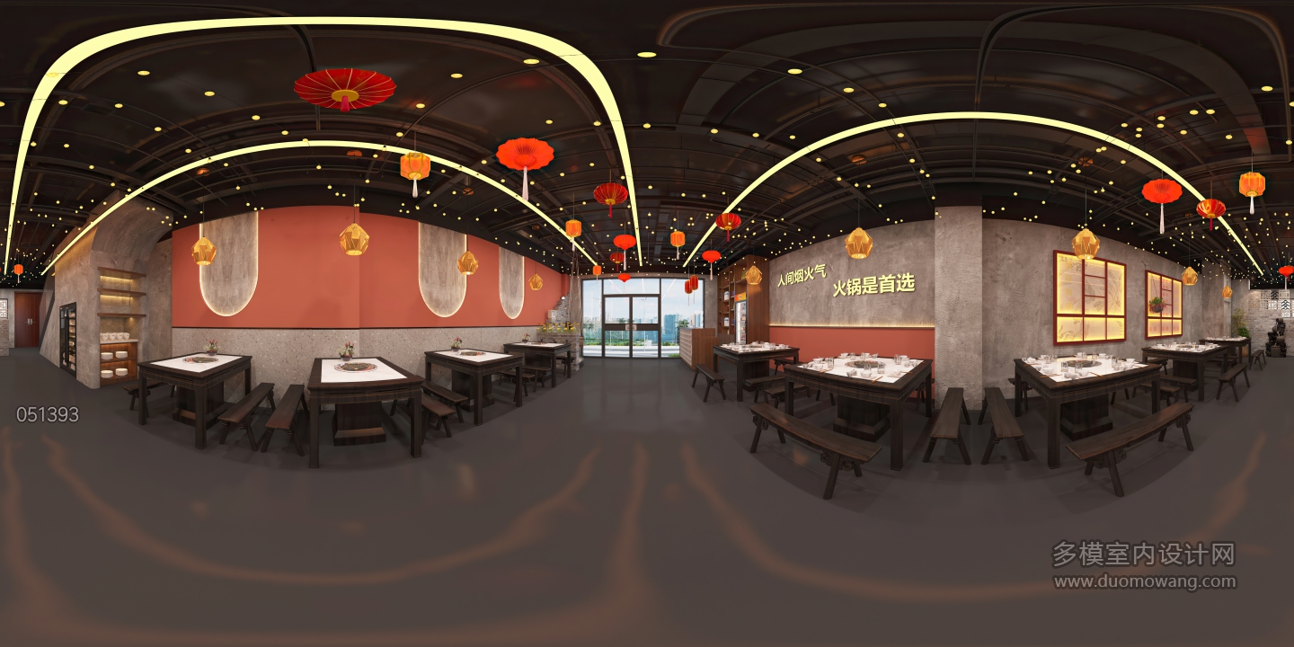 现代火锅店大厅全景 (1)