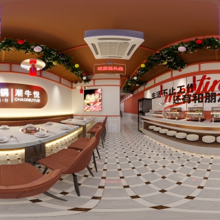 现代火锅店一楼全景