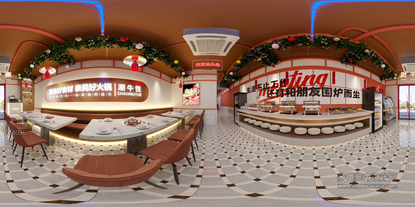 现代火锅店一楼全景