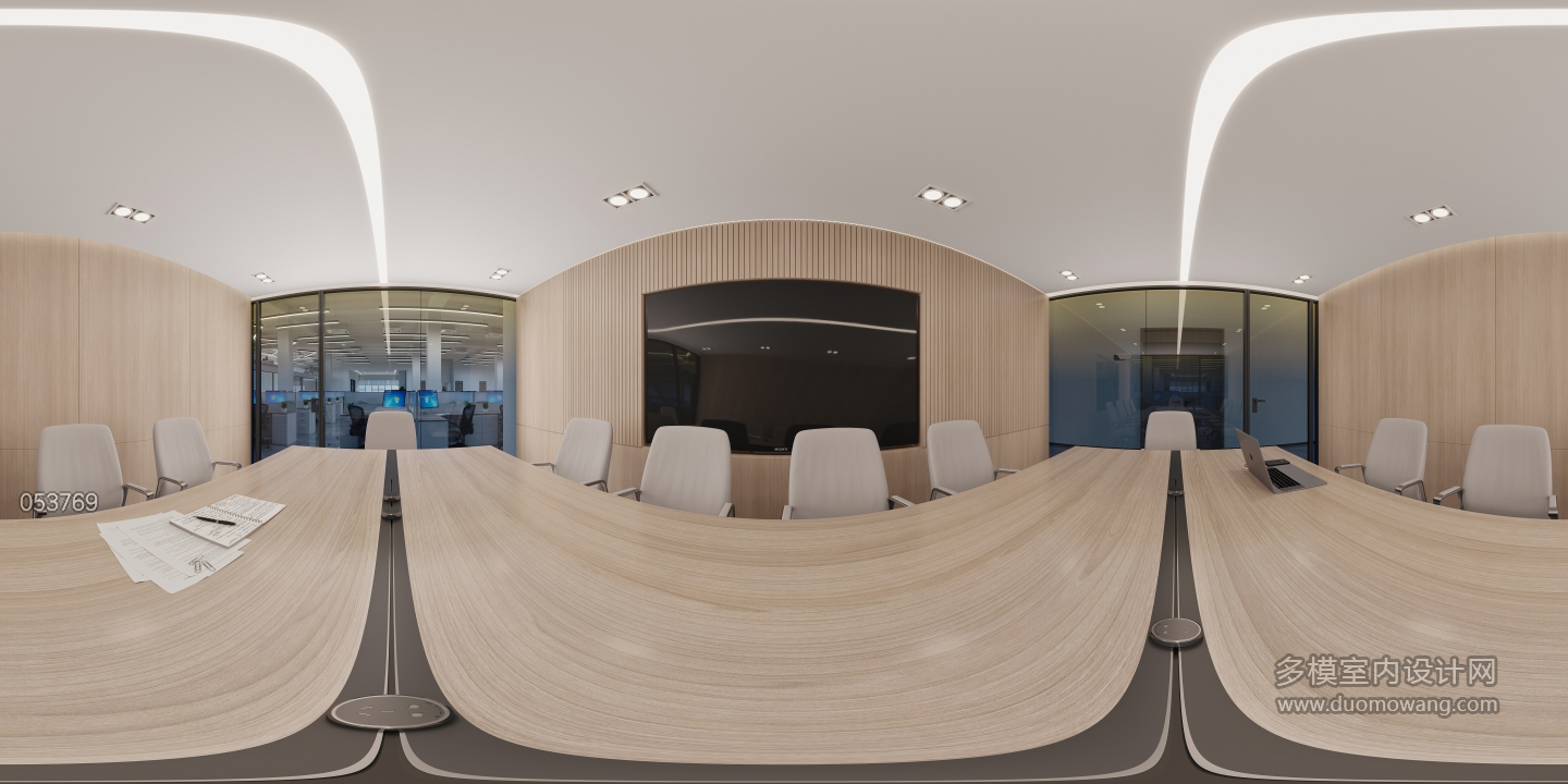 现代办公室小会议室全景