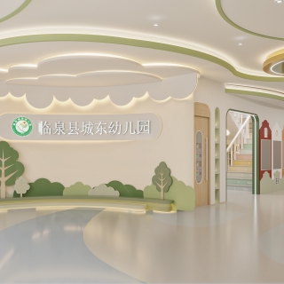 现代幼儿园背景墙特写