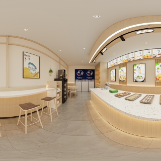 原木风早餐店全景