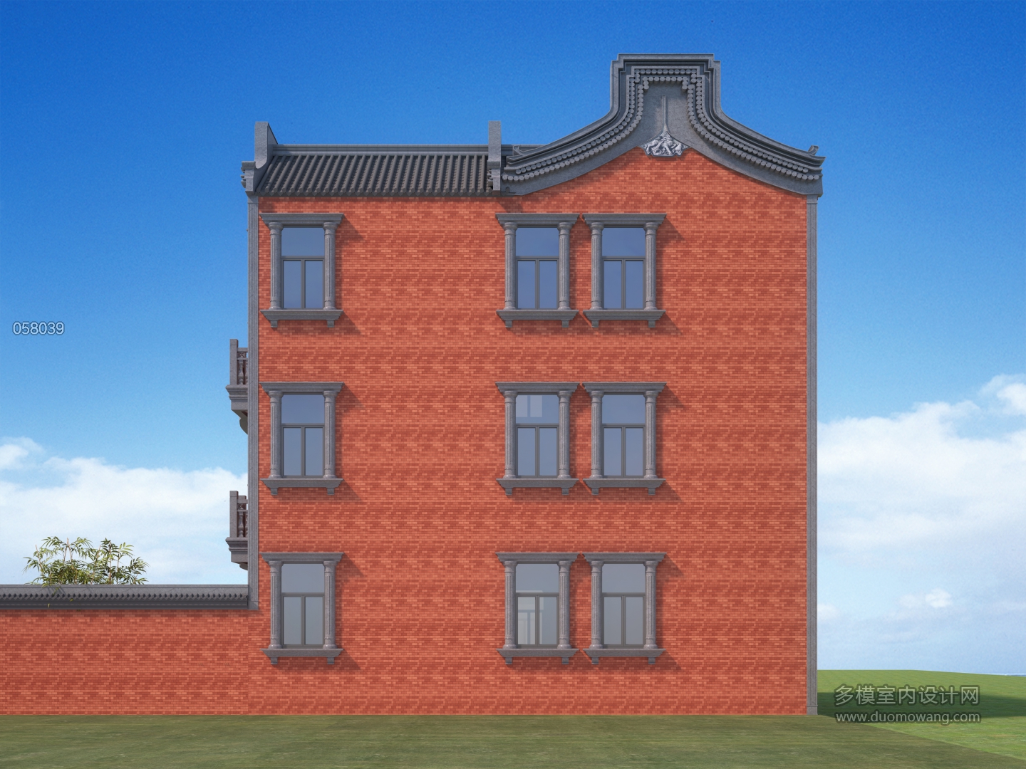 古建侧立面透视